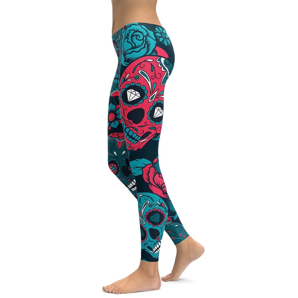 GEARBUNCH Blue Sugar Skull Leggings